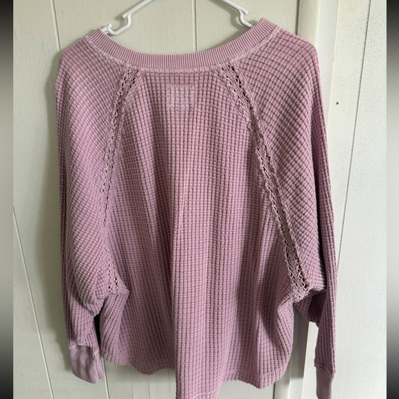 AERIE LIGHT PURPLE WAFFLE KNIT V NECK OVERSIZED LONG SLEEVE LIVED IN PULLOVER XS - Picture 3 of 3